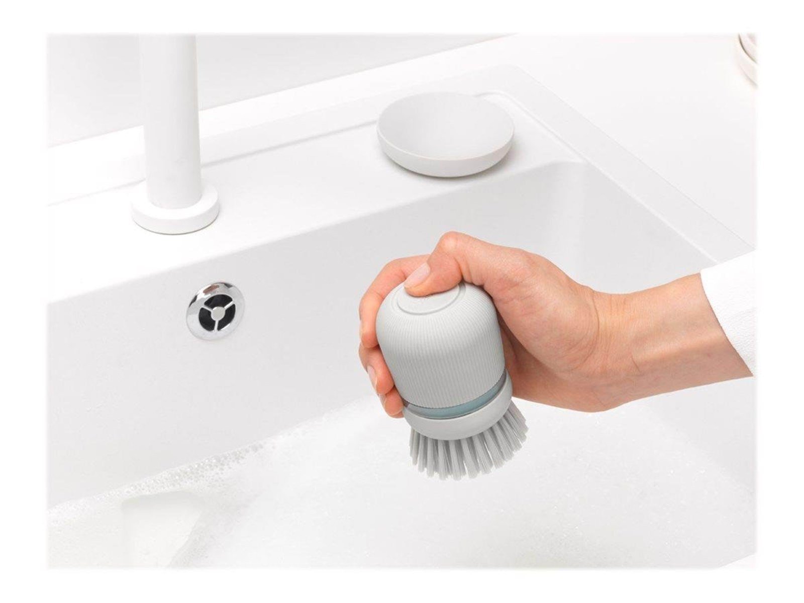 brabantia - soap dispensing dish brush - polyester - light grey brabantia - soap dispensing dish brush - polyester - light grey